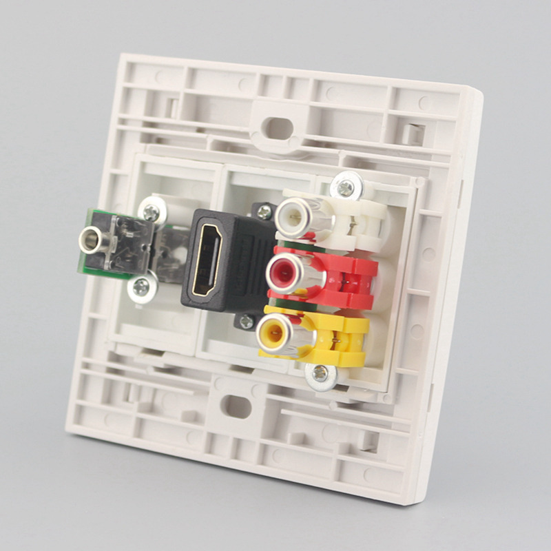 Type 86 three-hole RCA audio and video HDMI high-definition 3 5mm headphone butt straight insert panel computer audio socket