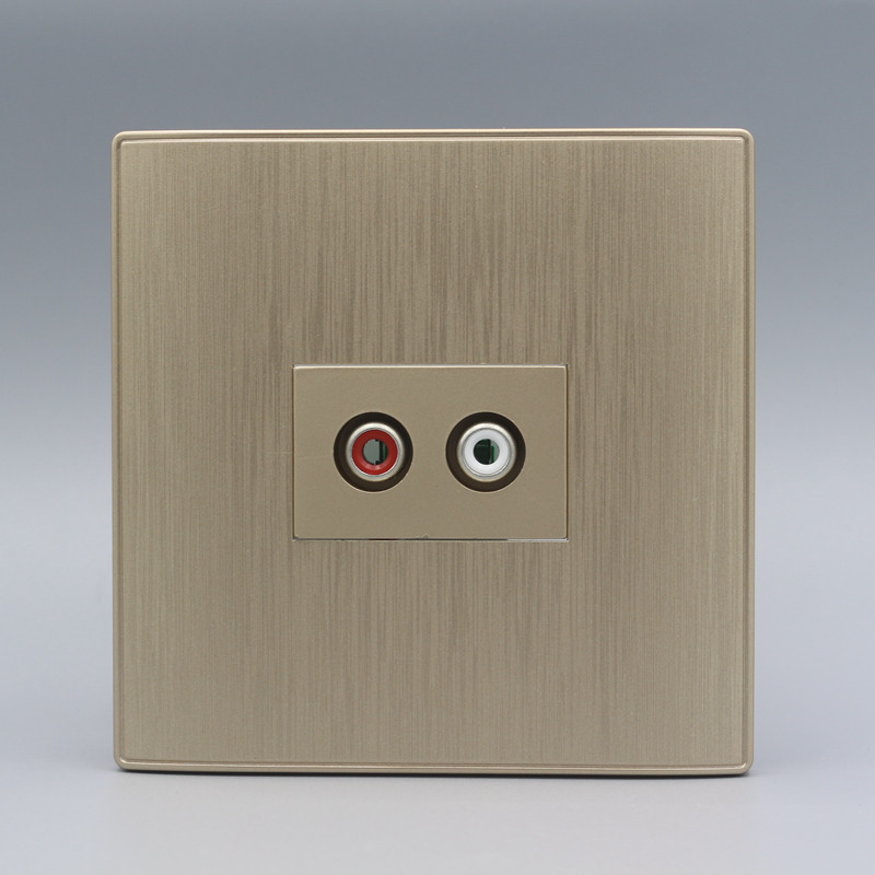 Type 86 Wire Drawing Gold Multimedia Audio Socket Free Solder AV Red White Double Lotus Audio Wall Switch Wall Panel
