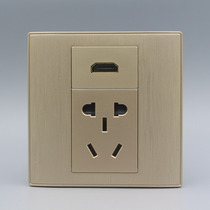 Type 86 brushed gold power supply with HDMI high-definition digital TV socket five-hole power socket 2 0 high-definition socket