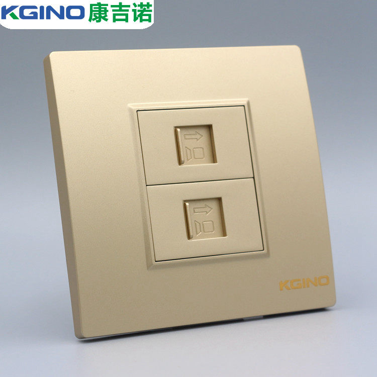 Розетка сетевая LAN 超六类屏蔽网路线插座香槟色双口电脑面板含千兆模块二位网路口墙插 KGINO