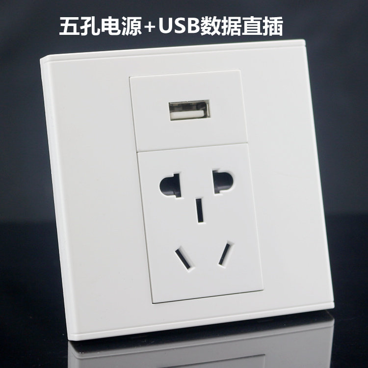 Type 86 5-hole power supply with USB data docking straight insert panel 23 inserts 5 holes single port USB wall panel