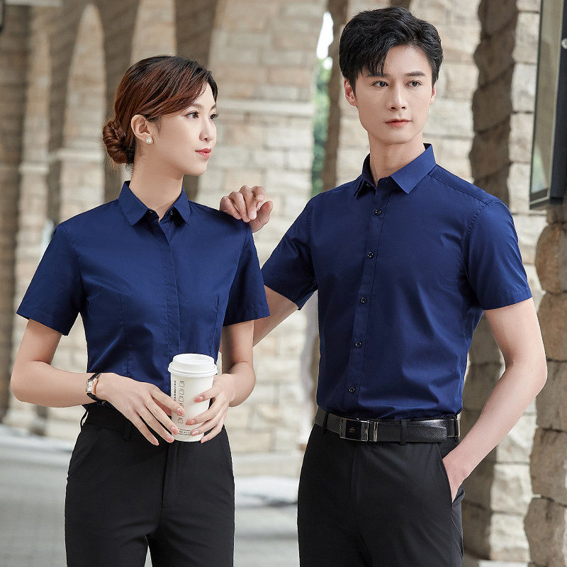 Large white professional shirt short sleeve menu slim 2022 sales shirt business men and women the same model