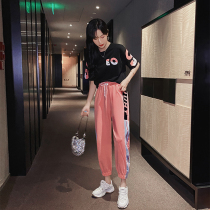 Summer leisure sports suit womens 2021 new fashion brand fashion loose Korean version of the print loose wild two-piece set