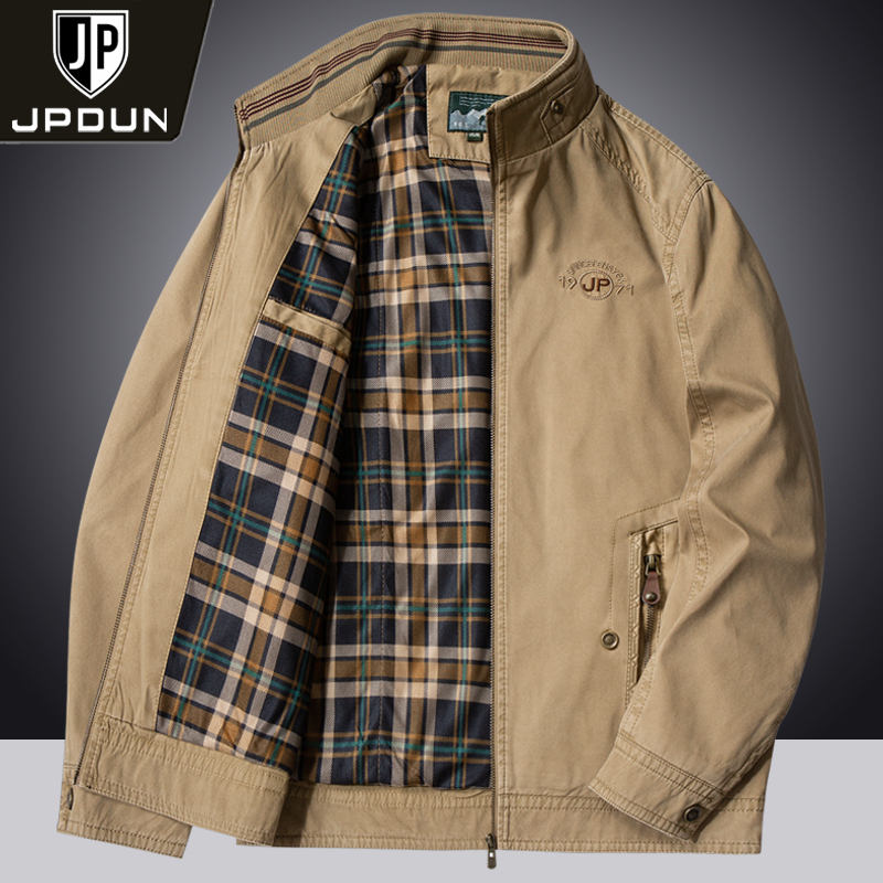 2024 New Men's Autumn and Winter Pure Cotton Jacket, Men's Padded and Thickened Casual Stand-Up Collar Loose-Fitting Dad Jacket
