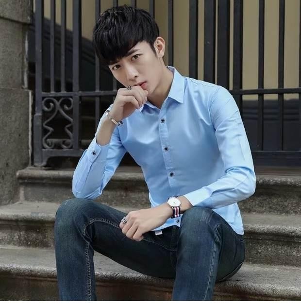 Mùa thu đông 2018 áo mới ấm áp nam Slim phiên bản Hàn Quốc cộng với áo nhung dày học sinh đẹp trai xu hướng áo sơ mi áo sơ mi cộc tay nam