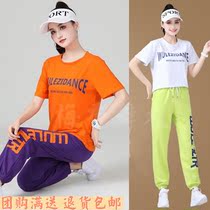 Summer ghost step dance suit new suit fashion loose square dance cotton short sleeve dancing dress female 2021 hip hop suit