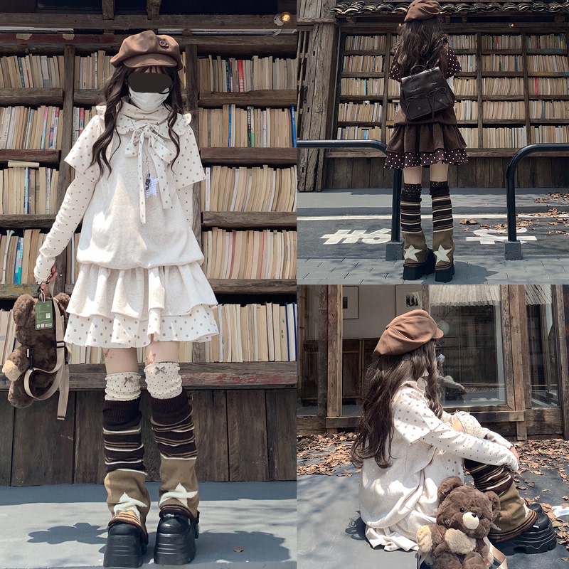 Original Retro Literary Style with Vintage Feel, Polka Dot Patchwork, Puff Sleeve Dress with Doll Collar Design, Slimming, Subculture, Cute and Girly Original Retro Literary Style with Vintage Feel, Polka Dot Patchwork, Puff Sleeve Dress with Doll Collar Design, Slimming, Subculture, Cute and Girly
