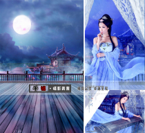 New photo studio costume photo theme background moon Mei sandbar ancient style photo photography background night scene