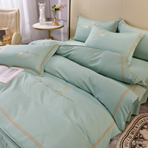 Rod red pure four-piece set thickens cotton pure cotton princess wind dorm beds with naked sleeping embroidery bed skirt