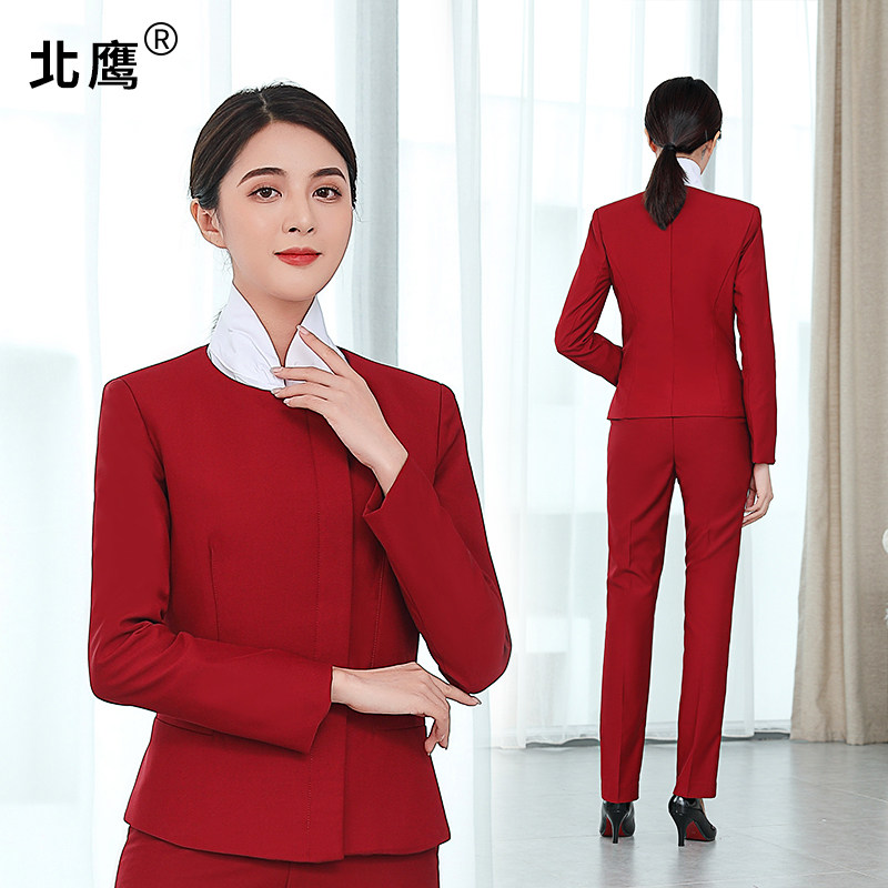 Air China Miss Career Costume Worksuit Shirt Shirt Dress Wine Red Front Reception
