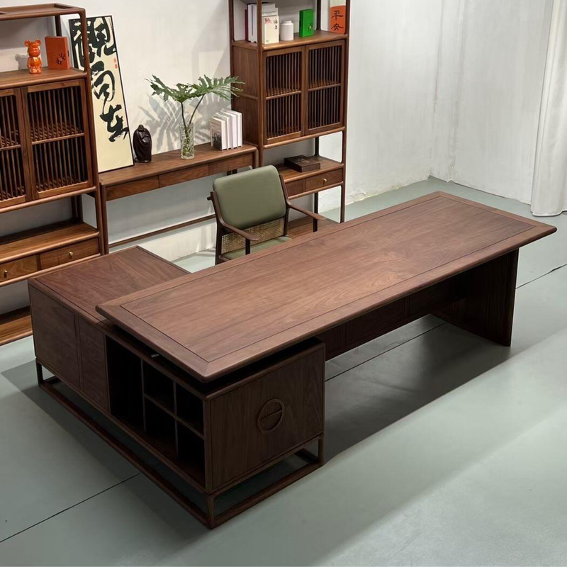 Song Dynasty Aesthetics, North American Black Walnut Solid Wood Office Desk, Zen-Inspired Minimalist Executive Desk, High-End and Elegant Boss Desk Song Dynasty Aesthetics, North American Black Walnut Solid Wood Office Desk, Zen-Inspired Minimalist Executive Desk, High-End and Elegant Boss Desk