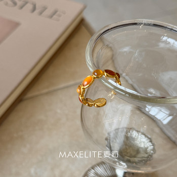 Wheat quality original new french glass ring light luxury women's ring retro temperament high-end design