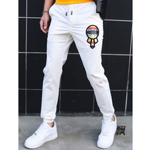 Di Jeni 2020 Summer new European and American trend fashion white sports pants mens bunched feet sequin small casual pants