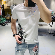 2021 summer mercerized cotton printed bronzing letter short sleeve T-shirt men fashion personality casual trend slim fit
