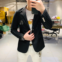 Spring New Stripes color casual casual casual casual male trend European goods small suit Tide brand hot Diamond Net red short coat