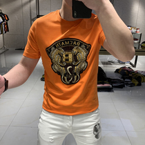 2020 mens summer New Tide brand short sleeve heavy industry Net red embroidery round neck slim half sleeve trend handsome T-shirt