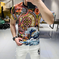 Tide brand net red short sleeve 2020 Summer new T-shirt European goods personality totem color printing round neck flower body shirt tide