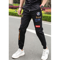 2020 spring and summer new European and American trend fashion bunch foot casual pants men Korean printed handsome overalls pants Sports