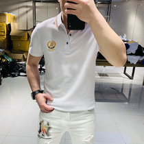 Mens 2020 Summer new personality trend slim handsome embroidery Press drill slim fashion polo shirt short sleeve men
