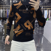 Mens winter goose down Korean version of sweater elastic body sweaters 2021 new personality round-neck jersey