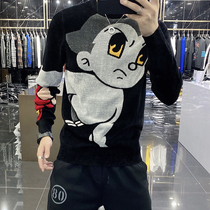 2021 Winter new jacquard sweater male anti-cocks casual fashion round collar trendy velvet swoon undershirt