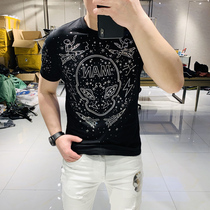 Tide brand T-shirt mens short sleeves 2020 Summer new European heavy industry Star hot diamond round neck slim net red half sleeve