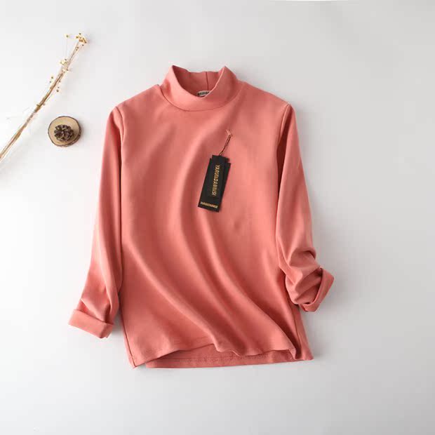 Mùa thu đông phiên bản Hàn Quốc của cotton dày lên một nửa cổ áo dài tay dài cỡ lớn chạm đáy áo thun rắn màu áo sơ mi nữ thông thường áo thun polo nữ