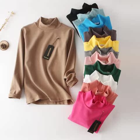Mùa thu đông phiên bản Hàn Quốc của cotton dày lên một nửa cổ áo dài tay dài cỡ lớn chạm đáy áo thun rắn màu áo sơ mi nữ thông thường áo thun polo nữ