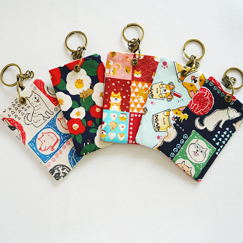 Cloth Art Bus Cutting Sleeve Student Meal Card Protection Door Access Campus Card Male And Female Key Button Keyring Handmade Cotton Cloth