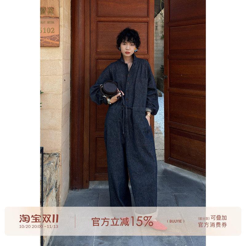 Buuyie Old Style Cotton and Linen Denim Jumpsuit for Women, Autumn Fashion Loose One-Piece Romper Buuyie Old Style Cotton and Linen Denim Jumpsuit for Women, Autumn Fashion Loose One-Piece Romper