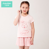 Long-term girls home clothes Children Baby short-sleeved shorts Modal pajamas set summer thin home clothes