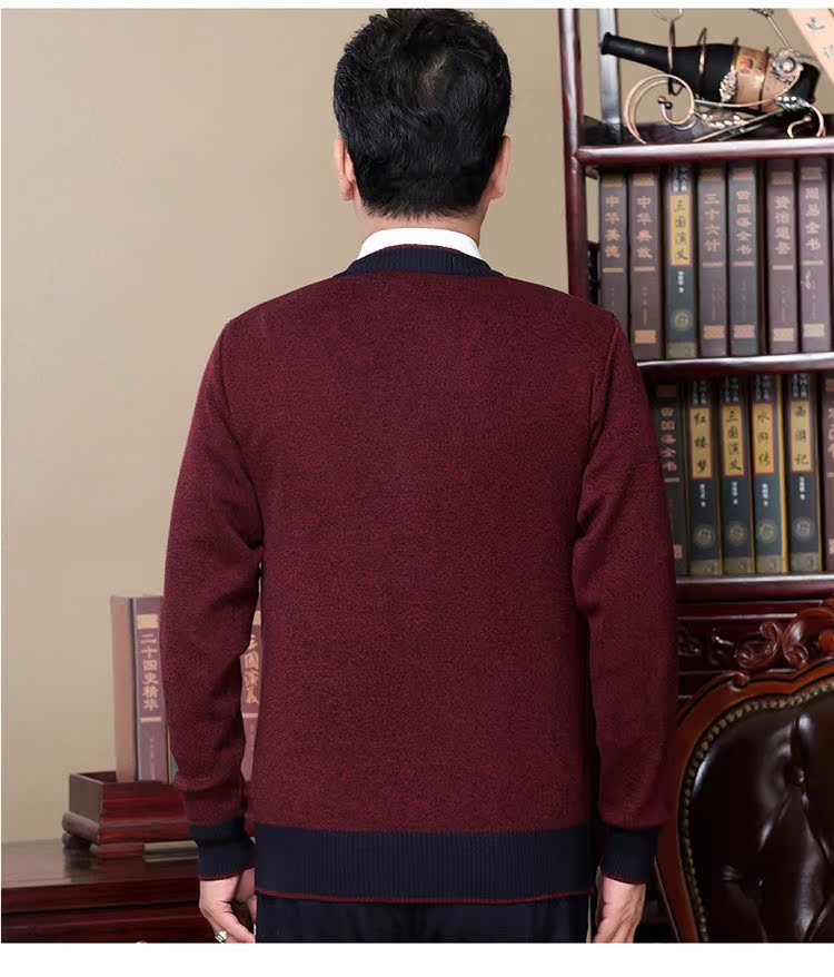Bố mặc áo len cardigan cổ chữ V mùa xuân và kim cương 2018 cho nam trung niên áo len dài tay - Cardigan áo len nam