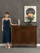 Black walnut three-door shoe cabinet Nordic solid wood large-capacity shoe rack small apartment door multi-functional storage cabinet