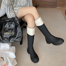 Miss Morning  thin legs covered meat and thin ~ color scrubbed high boots but the knee - solid retro knight boots