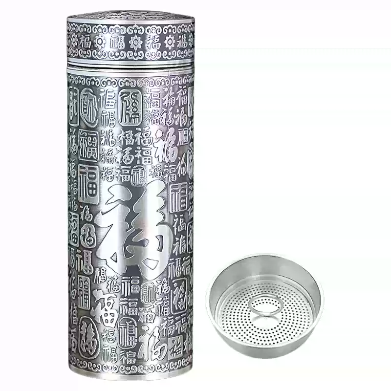 999純銀水杯雪花銀竹節辦公杯中式風格食用級銀杯