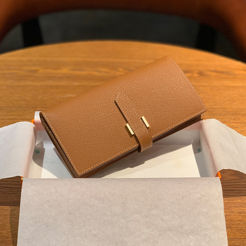 2026 New Model Wallet Unisex Long Genuine Leather Wallet with Gold Clasp, First Layer Cowhide Palm Grain Bifold Wallet 2026 New Model Wallet Unisex Long Genuine Leather Wallet with Gold Clasp, First Layer Cowhide Palm Grain Bifold Wallet