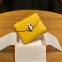 Yellow wallet lucky leather short womens wallet multifunctional snake head folding 2021 new fashion wallet small