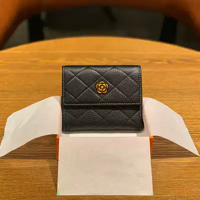 Ladies wallet 2021 New camellia flower Diamond leather wallet three fold folding card bag photo position buckle tide