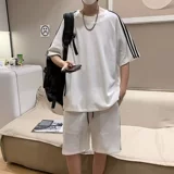 Летний тонкий комплект для отдыха, шорты, спортивный костюм для влюбленных, в американском стиле, оверсайз, короткий рукав