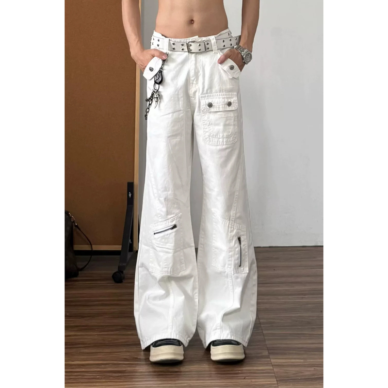 White Straight-Leg Flared Jeans for Men and Women, Summer American-Style Loose Wide-Leg Casual High-Waisted Workwear Flared Pants