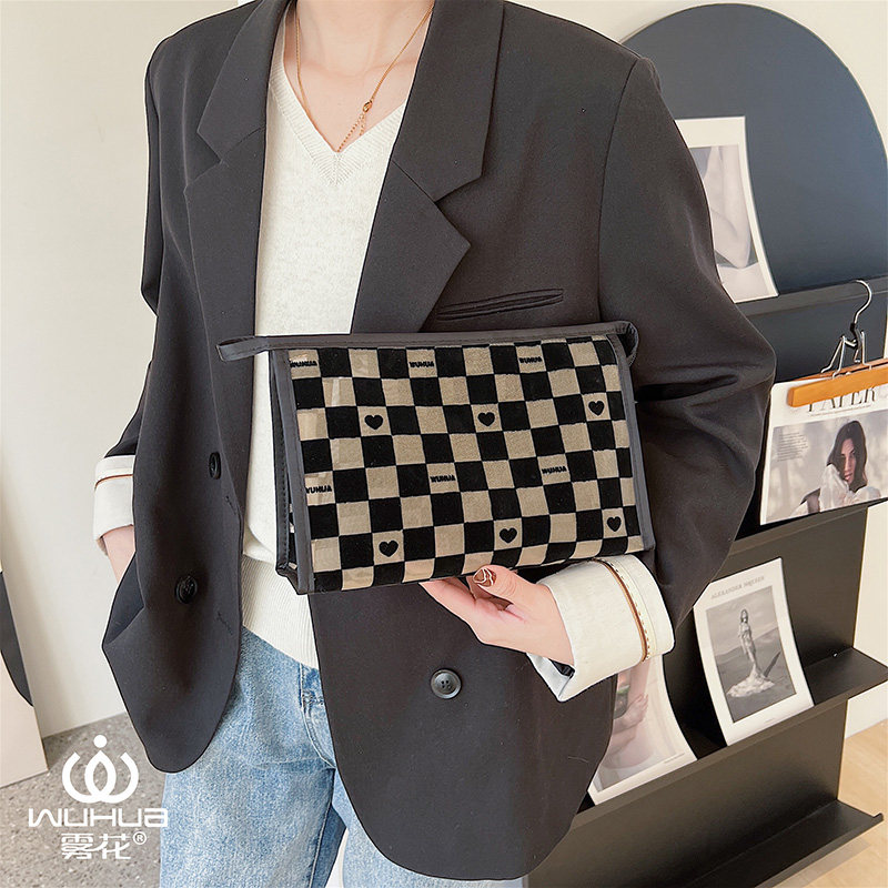 New Japan-ROK mesh yarn Makeup Bag Brief Multifunction Transparent Chessboard Grid Fashion Portable Makeup Cashier Bag