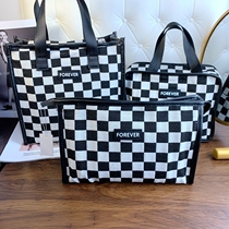 Chessboard Lattice Makeup Bag Japan New Handbag Large Capacity Color Makeup Fashion Advanced Portable Female Hand Carrying Office Bag