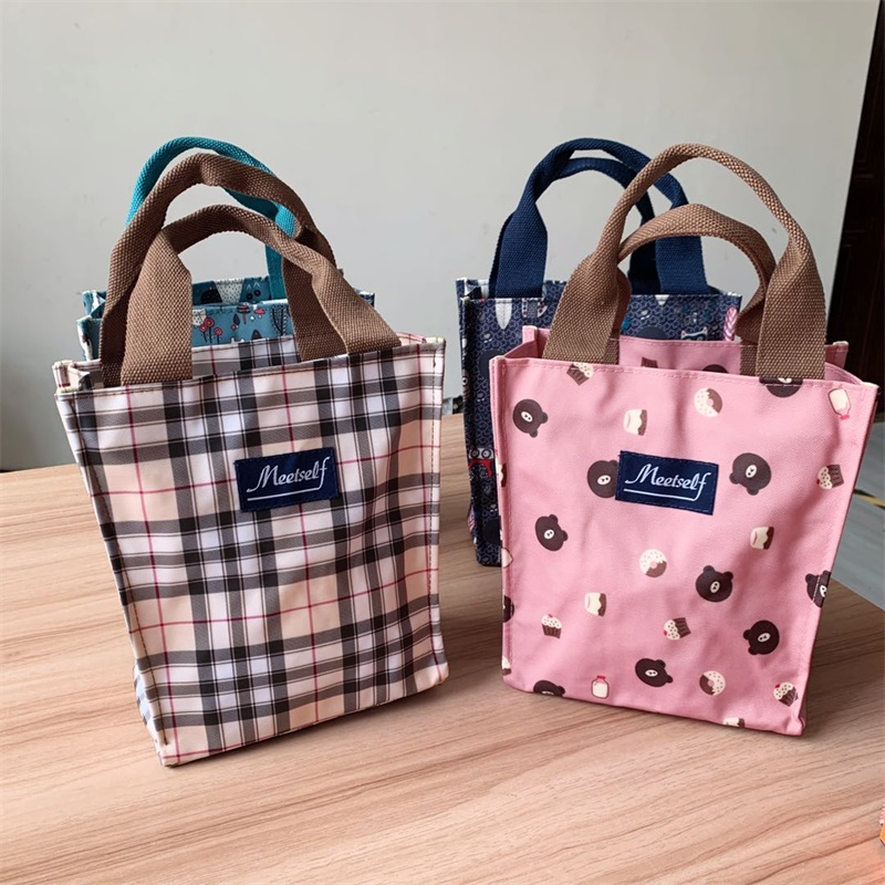 New Korean Style Insulated Canvas Waterproof Lunch Bag Handbag Worker Lunch Bag Large Capacity Mug Mommy Storage