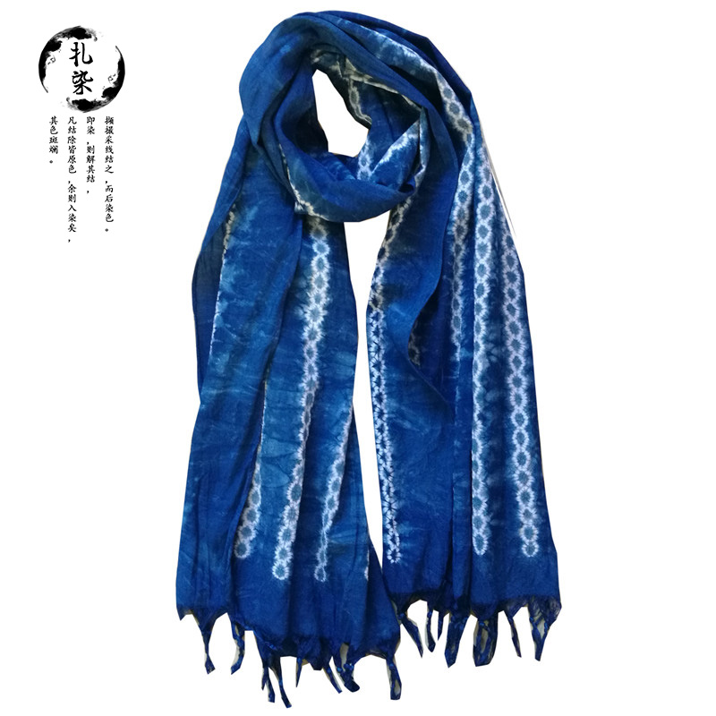 Tie-dye scarf Dali Bai handmade tie-dye ethnic style Chinese long scarf literary vintage linen bib neck shawl