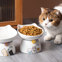 Cat Rice Bowls céramique Cat Cat alimentation Bowl High Foot Cat Bowl Large câble-Bowl Bowl Anti-Catwalk Cat Food Basin Pet Rice Basin