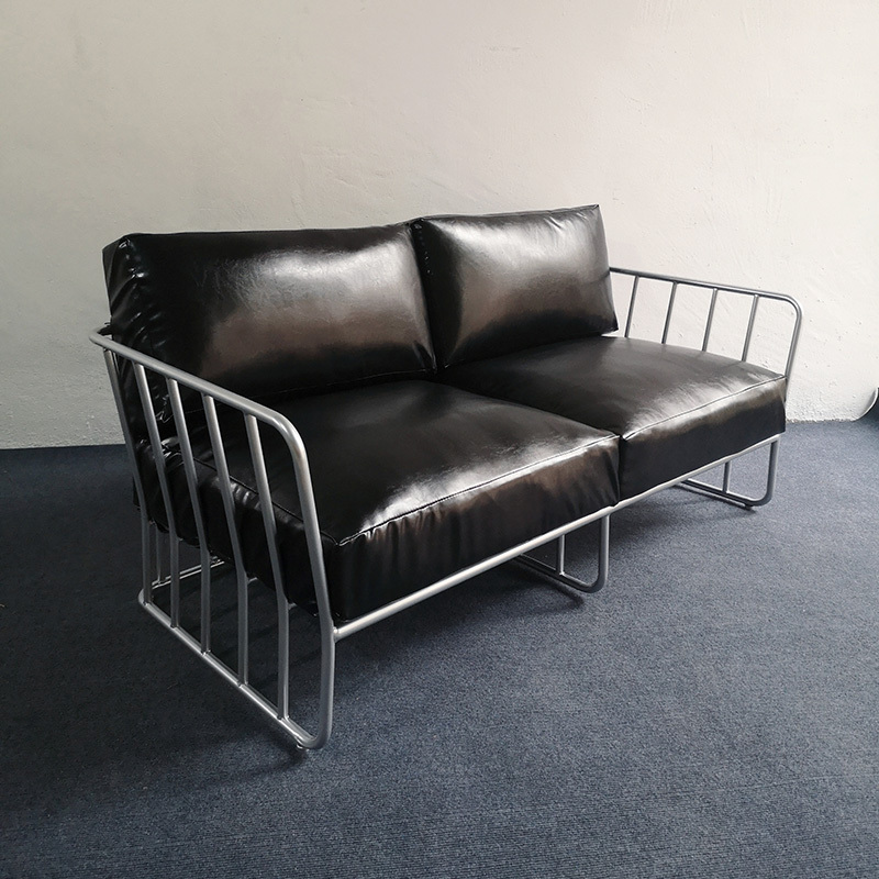 Retro Industrial Style Cafe Bar Booth Sofa Black Leather Clothing Store Studio Single and Double Sofa Chairs