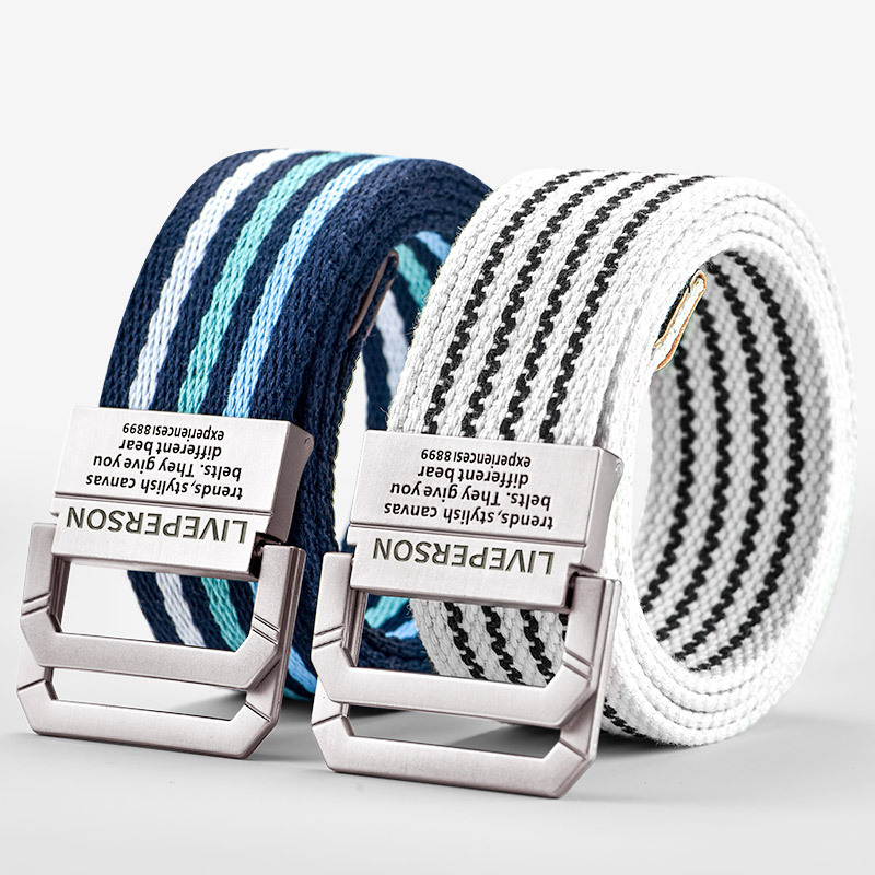 New Canvas Belt for Men with Double Buckle, Casual Versatile Belt, Thickened for Students, Military Training, Jeans Belt for Women, Extended Length, Trendy