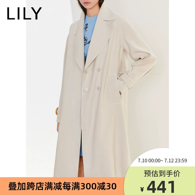 LILY2019 mùa đông mới của phụ nữ khí chất màu be twill áo len giữa dài len 119410F1533 - Áo len lót đôi