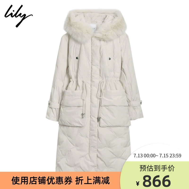 LILY2019 mùa đông mới có thể tháo rời cáo lông cổ áo thêu eo dài xuống áo khoác nữ 119440D1540 - Xuống áo khoác