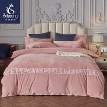 Zhen velvet Crystal velvet thickened double-sided coral velvet four-piece winter Falai Flannel baby velvet bedding